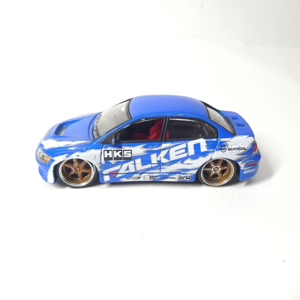 Hot Wheels Mitsubishi Evo 8 Talken HKS Blue Diecast Car 1:50 HIN AS IS